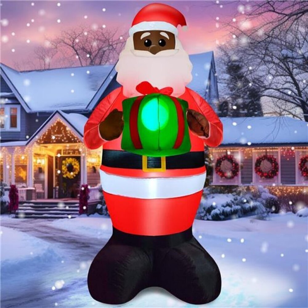 6Ft Tall Christmas Outdoor Decoration Inflatable Black Santa Claus Hold Gift